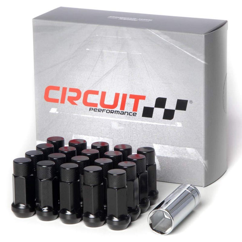 Circuit Performance Forged Steel Extended Closed End Hex Lug Nut for Aftermarket Wheels: 12x1.5 Black - 20 Piece Set + Tool - Image 1